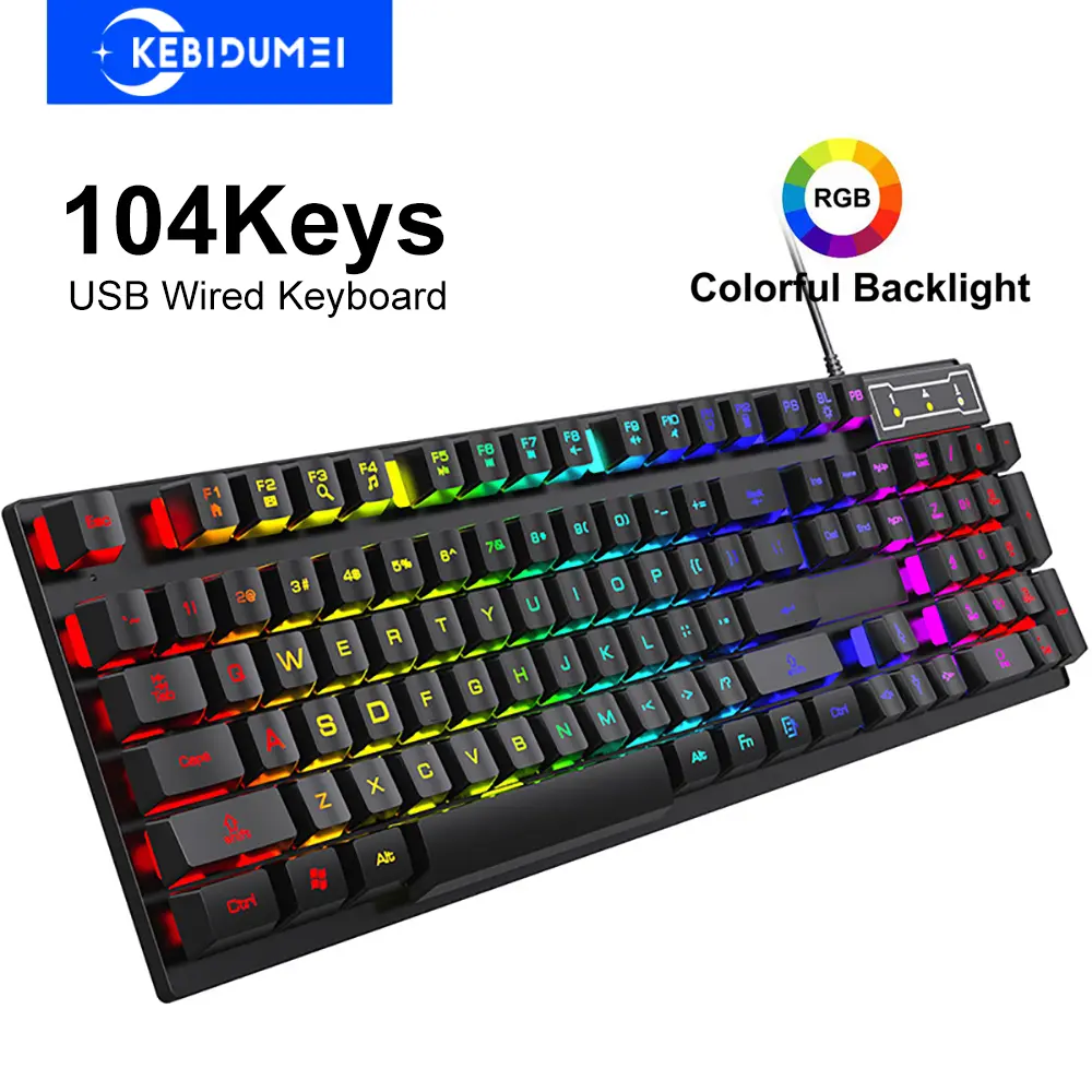 104Keys Wired Keyboard RGB Colorful Gaming Keyboard USB Wired Keyboard Standard Keyboard for PC Laptop Android Windows Mac OS product view