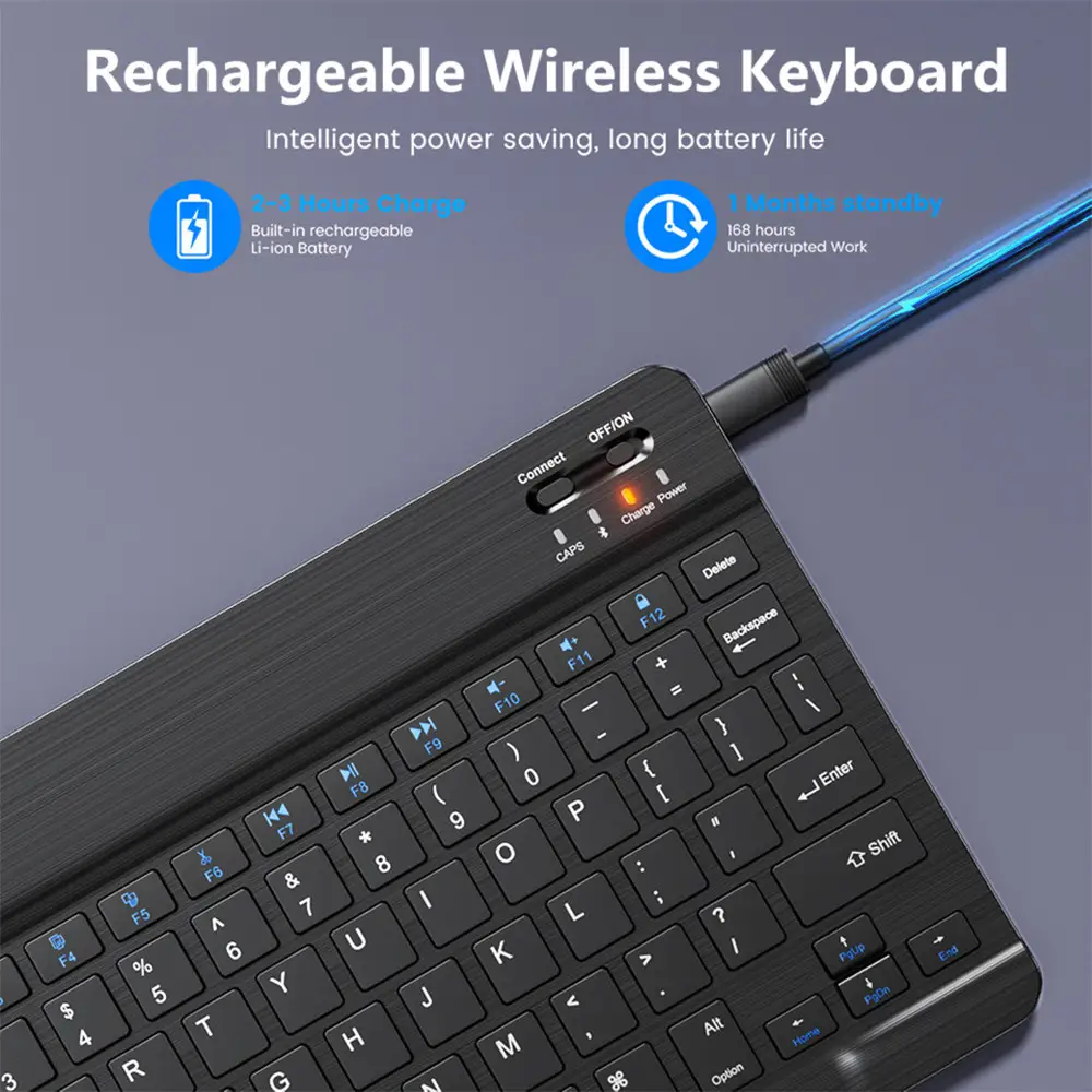 10inch Mini Wireless Rechargeable keyboard Bluetooth Mouse For ipad Air Pro Phone Tablet Portable Spanish Polish Arabic keyboard product view