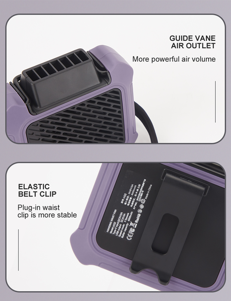 Hebron 6000mAh USB Powered Mini Waist Clip on Fan 15h Working Time 3 Speeds Portable Outdoor Rechargeable Table Car Installation detail