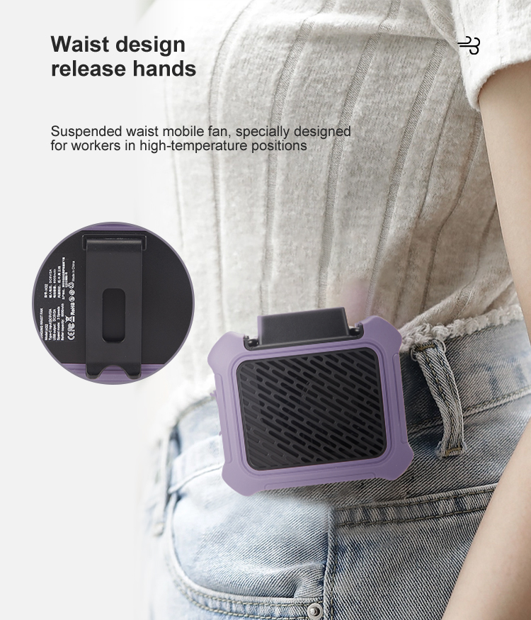 Hebron 6000mAh USB Powered Mini Waist Clip on Fan 15h Working Time 3 Speeds Portable Outdoor Rechargeable Table Car Installation detail