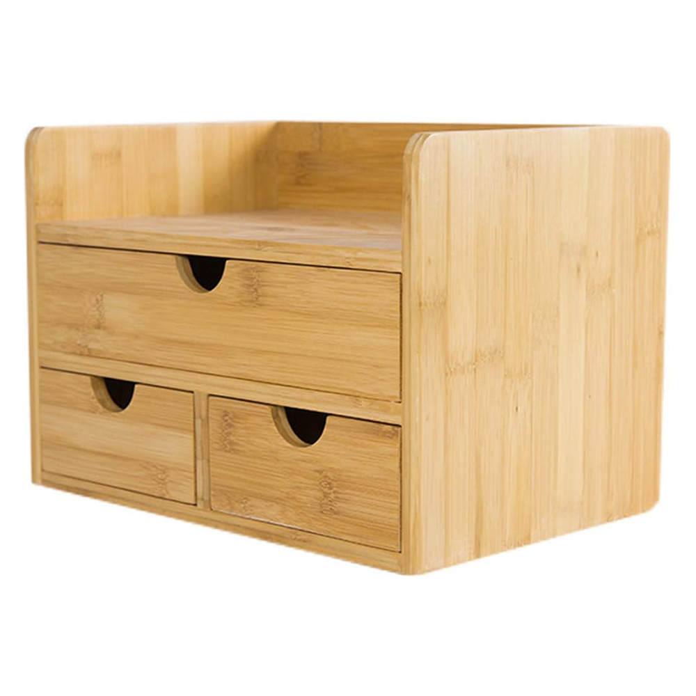 5 Compartments Rectangle Bamboo Office Organizer Desk Dispenser with Modern Design Pen Letters & Phone Holder detail