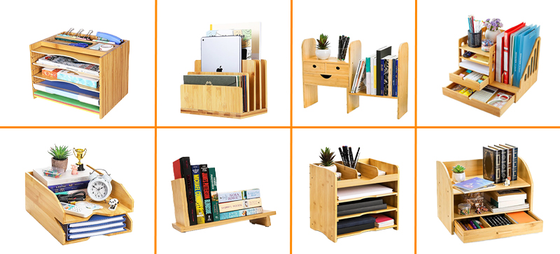 Simple Eco-Friendly Classic Bamboo Tabletop Small Bookshelf Storage Rack for Office/Study Use Bolt Inserting Type Non-Folding detail