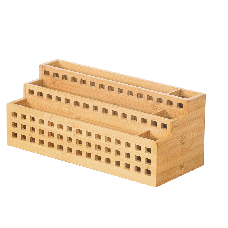 Bamboo Desk Organizers with Drawer and Accessories Pen Holder & File Storage 34x25x15cm Three-Layer Home & Office Storage detail