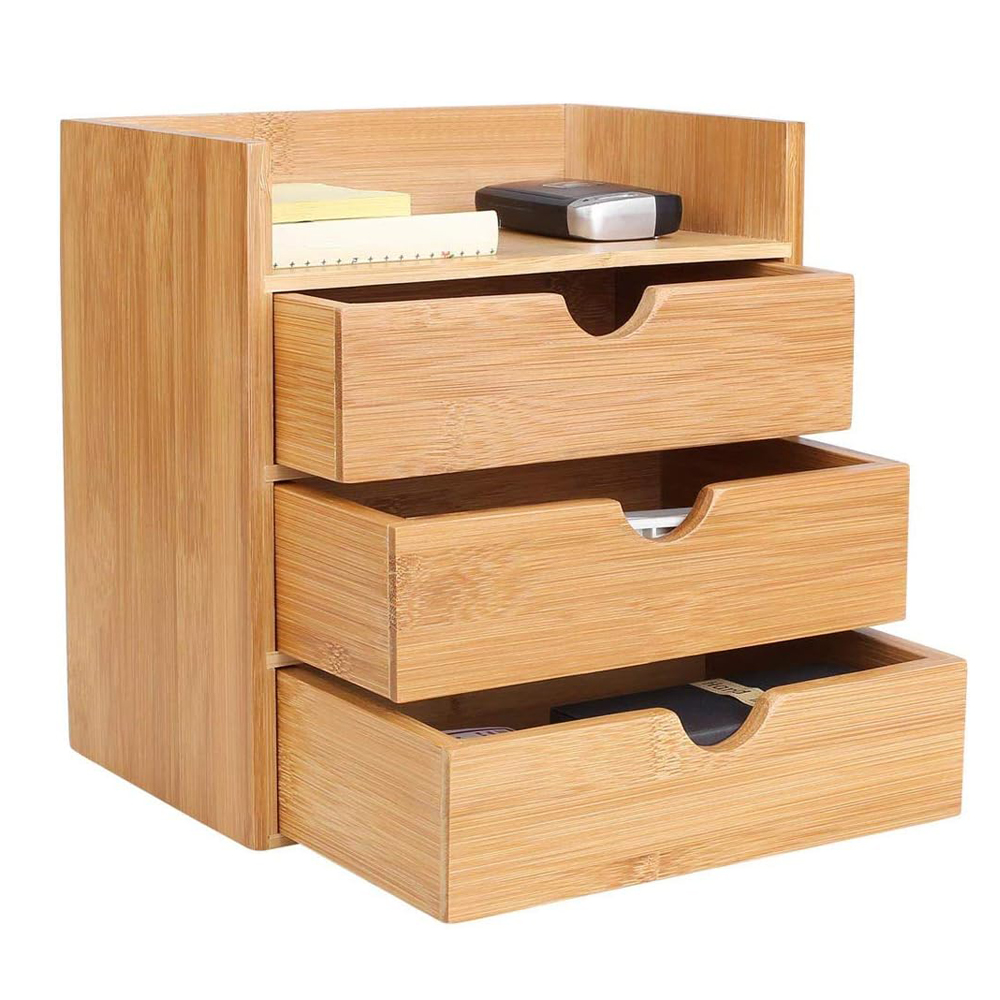 5 Compartments Rectangle Bamboo Office Organizer Desk Dispenser with Modern Design Pen Letters & Phone Holder detail