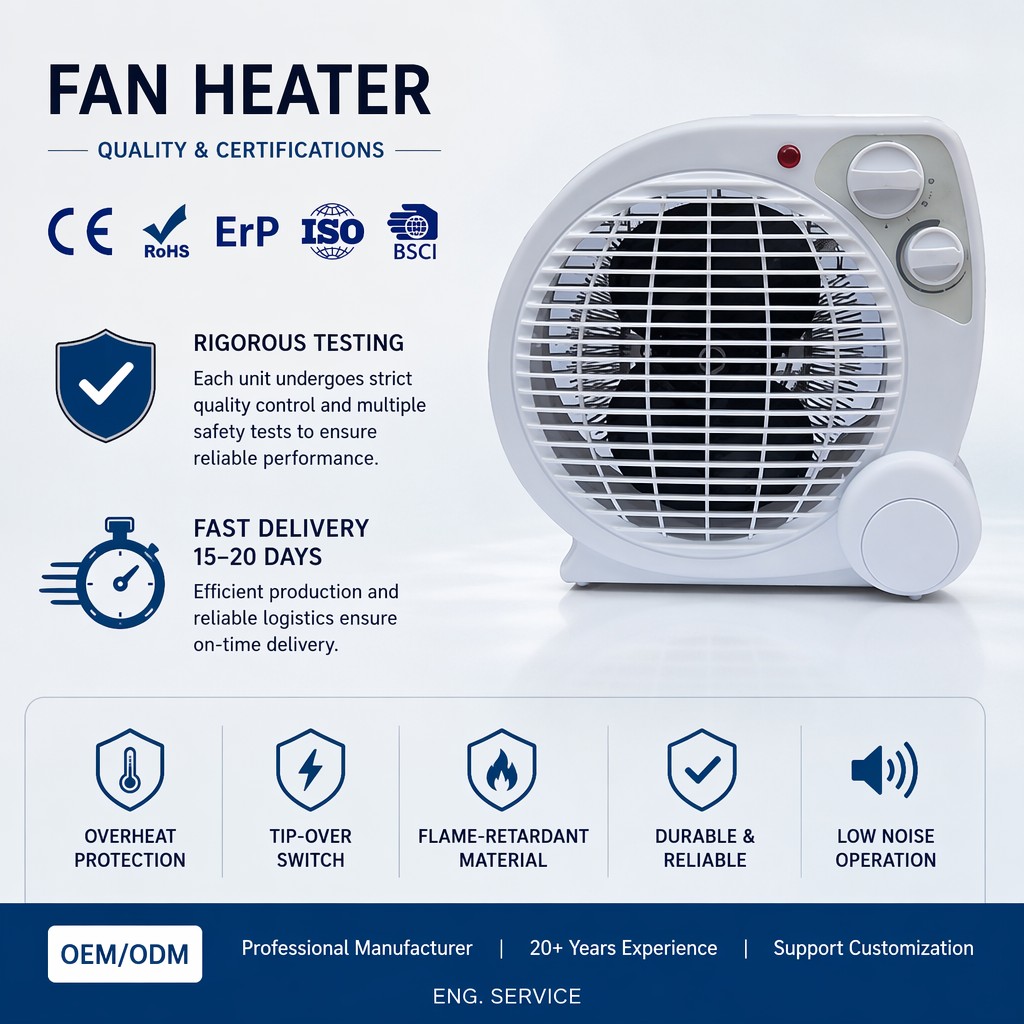 Portable Fan Heater Thermostat Compact Space Heater 3 Mode Warm Hot 2000W Adjustable Temp Overheat Fire Proof CE ROHS ERP Home detail