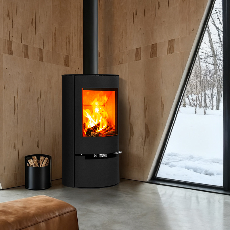 Round Style Modern Freestanding Black Steel Indoor Heating Wood Burning Stove Wood Heater Fireplace product view