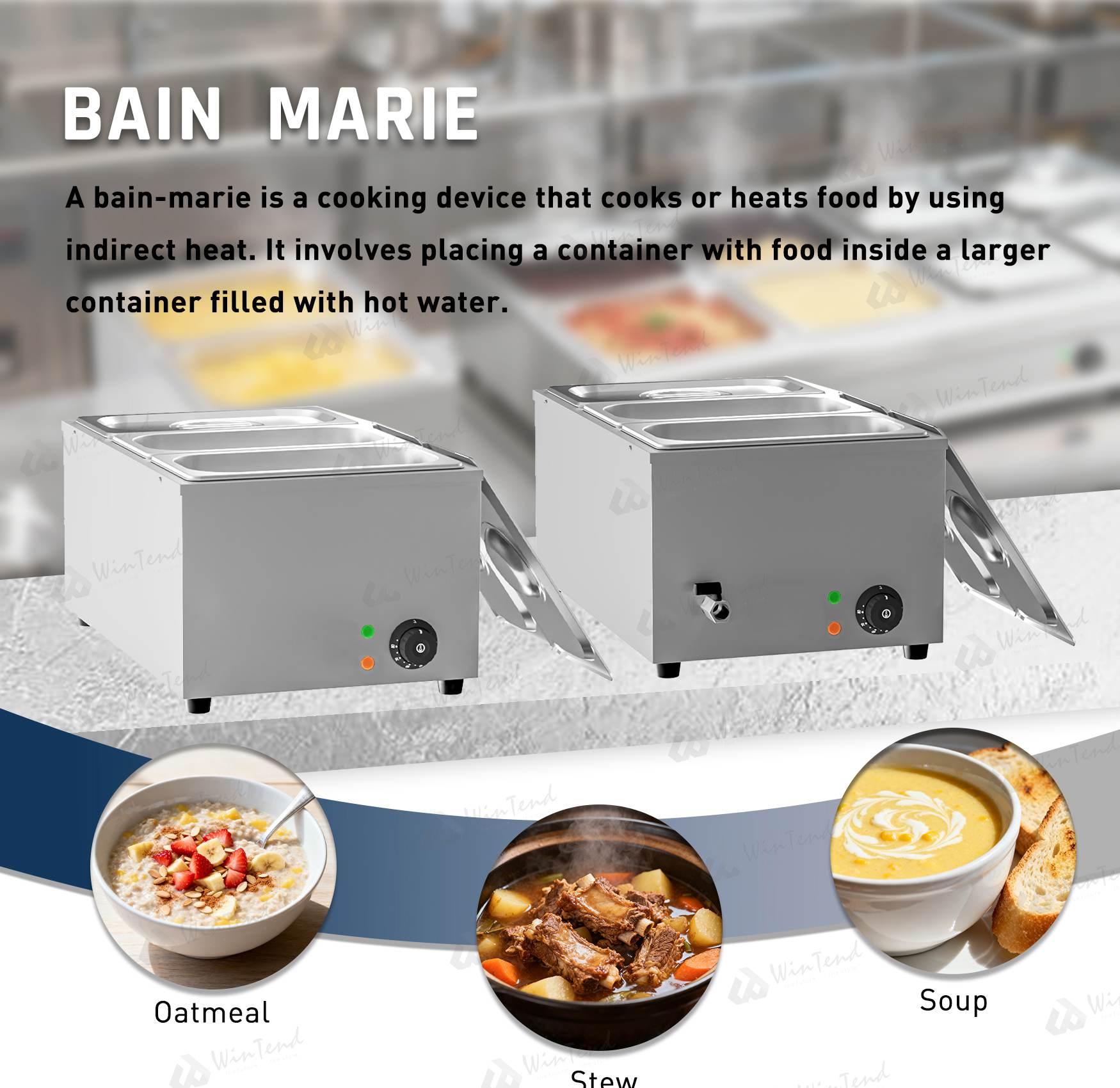 Commercial Bain Marie Food Warmer Display 4 Pans Heater Stainless Steel Electric Buffet Heater detail