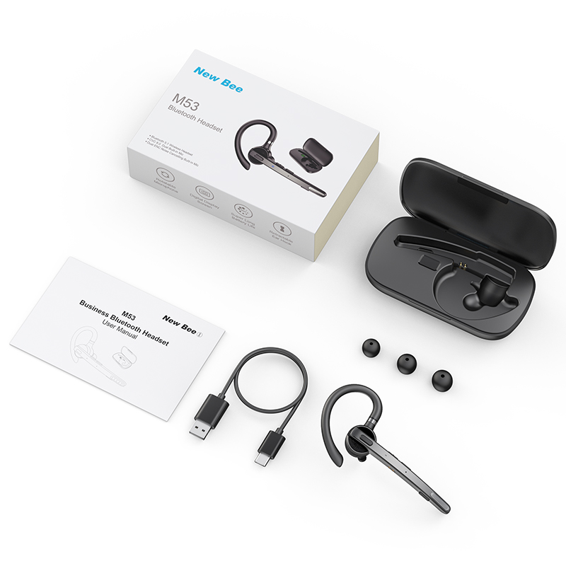 New Bee New Design Single Ear V5.0  Cell Phone Headset Wireless  Earpiece with 500mAh Charging Case detail