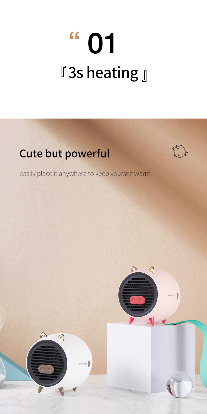 Wholesale Winter Cute Desktop Portable Heating Fan Mini Electric Air Heater Fan detail