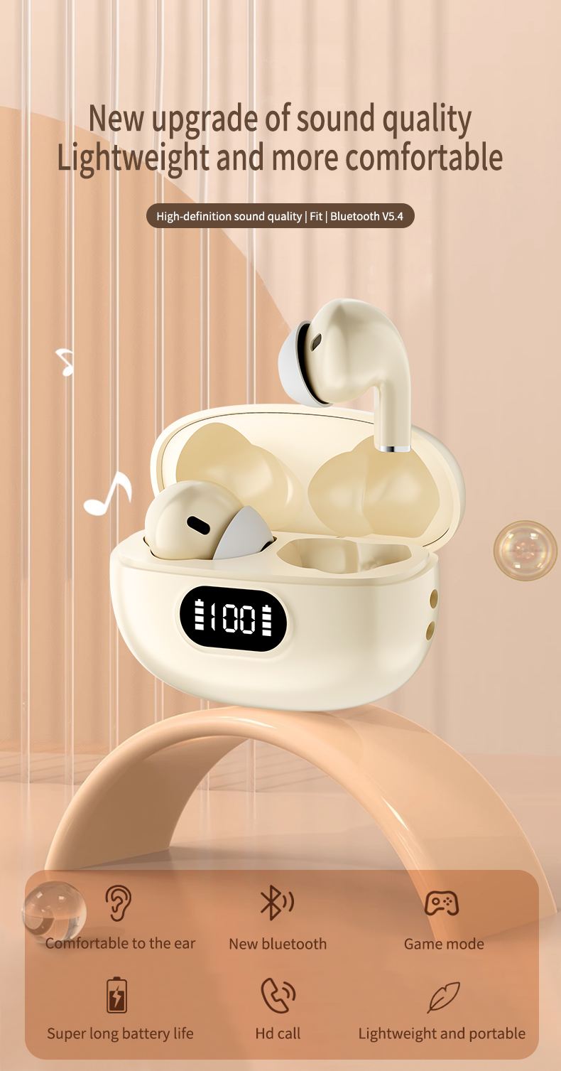 Wholesale Wireless Earbuds Semi in Ear Headphones Clear Call Digital Battery Display Charging Case for Work Travel Daily Use detail