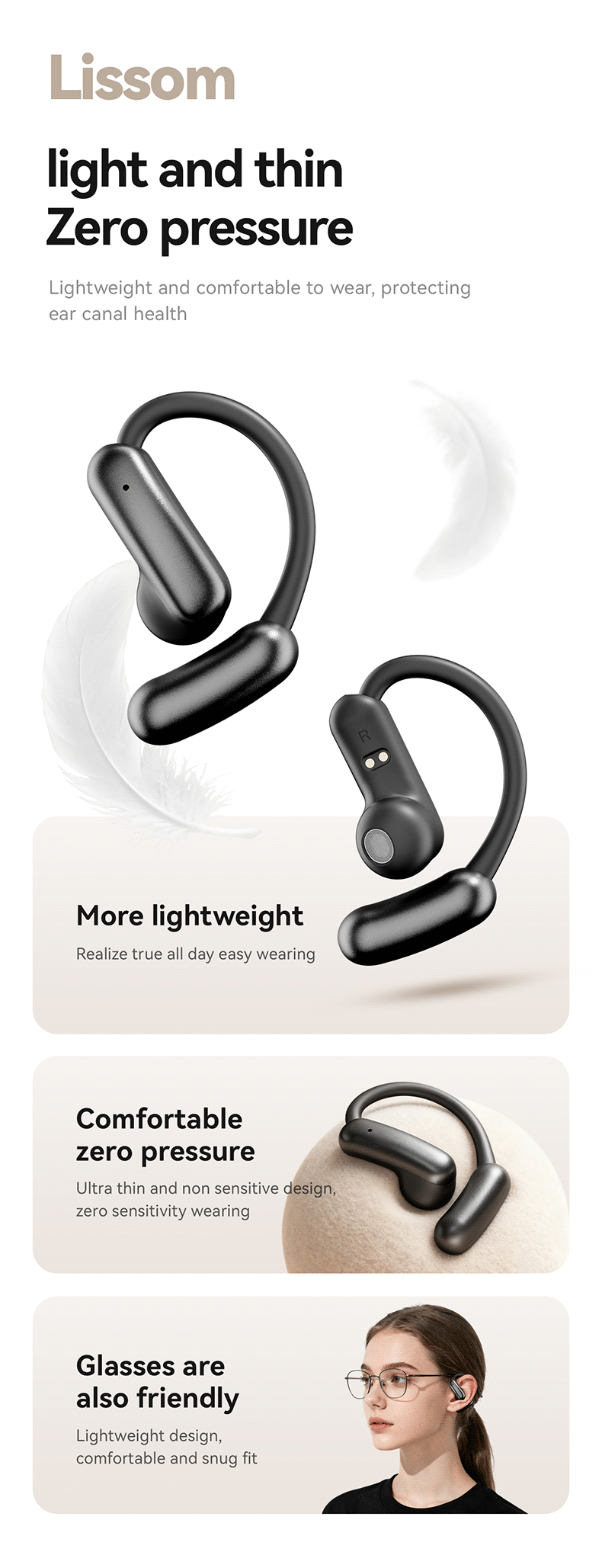Hi-Res Audio Wireless Earbuds Mini Earrings Ear Clip Sports Earphones HD Voice Call 30ms Low Latency IPX5 Noise Cancellation detail