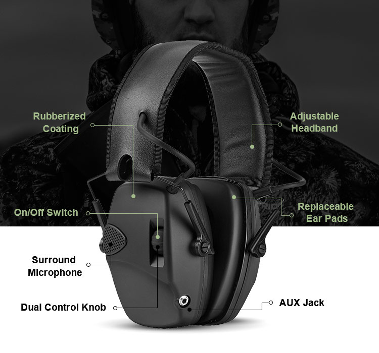 ZH Noise Cancelling Wireless Earmuff Headphones Amplification 27dB Noise Reduction 350 Hours Battery Life CE Certified for detail