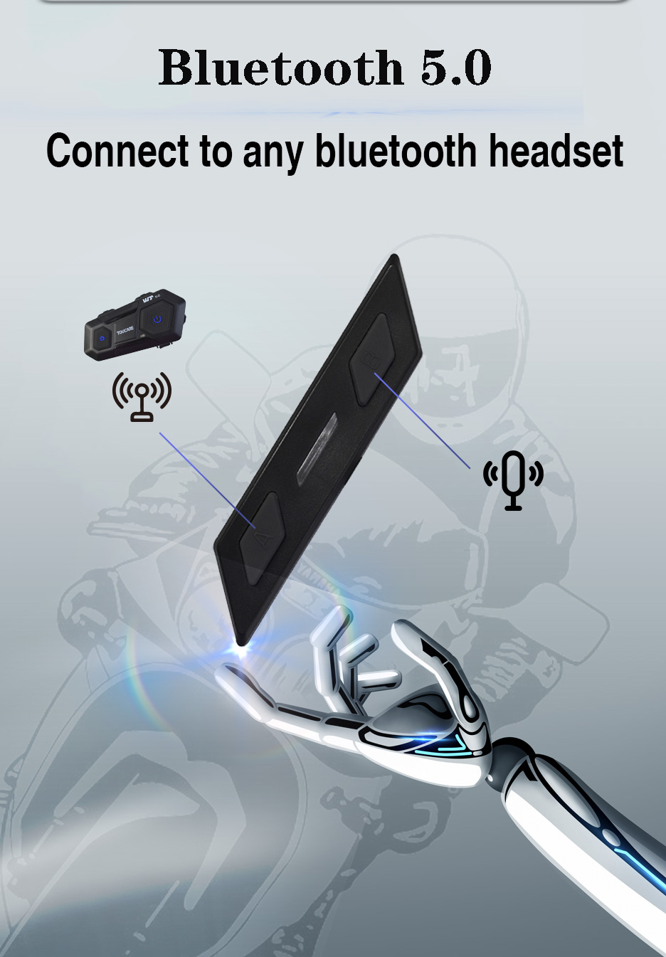 Hot Selling V5.1 2-Way 1000m Motorcycle Helmet Interphone Wireless Headset for Outdoor Cycling detail