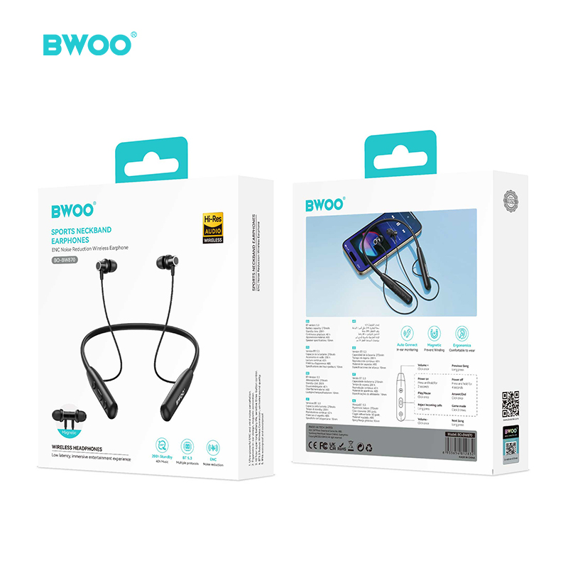 BWOO Wholesale Waterproof Sports Neckband Wireless Earphone BT 5.3 Type C Neck Band In-ear Tws Earbuds Headphones product view