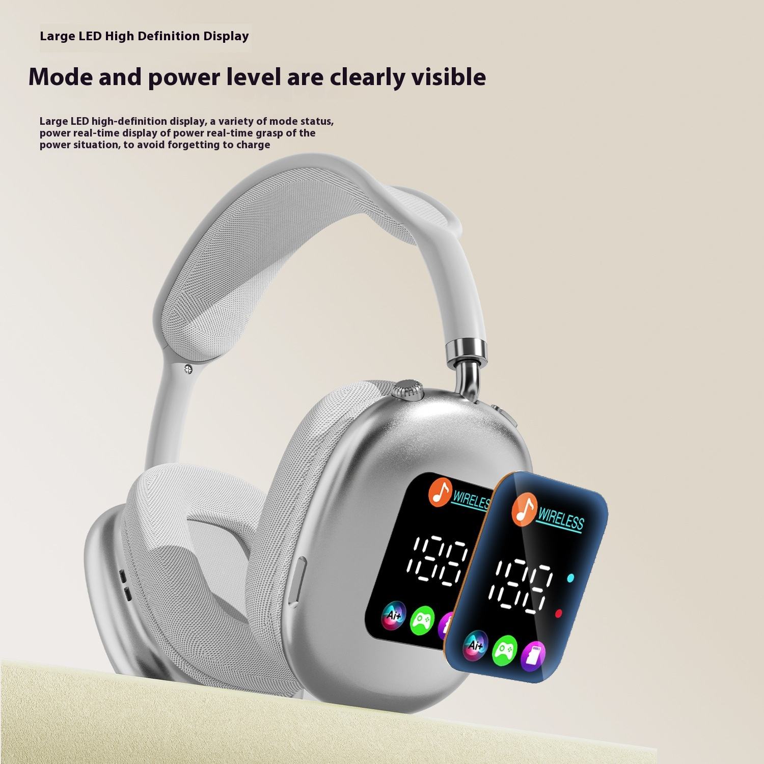 Foldable Lightweight Display Headphones Wireless Headset Bluetooth Earphones Noise Cancelling Over-Ear Gaming Headphone product view