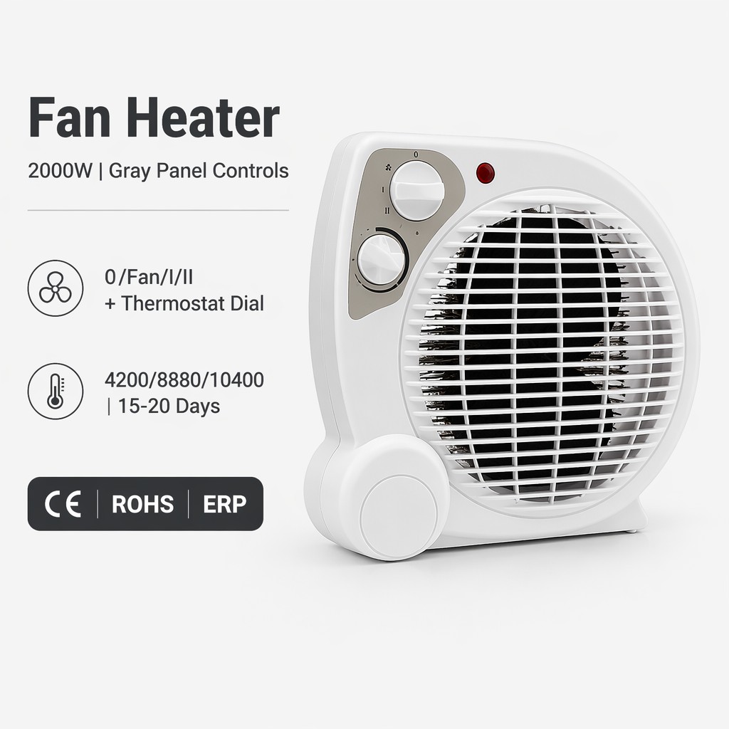 Portable Fan Heater Thermostat Compact Space Heater 3 Mode Warm Hot 2000W Adjustable Temp Overheat Fire Proof CE ROHS ERP Home