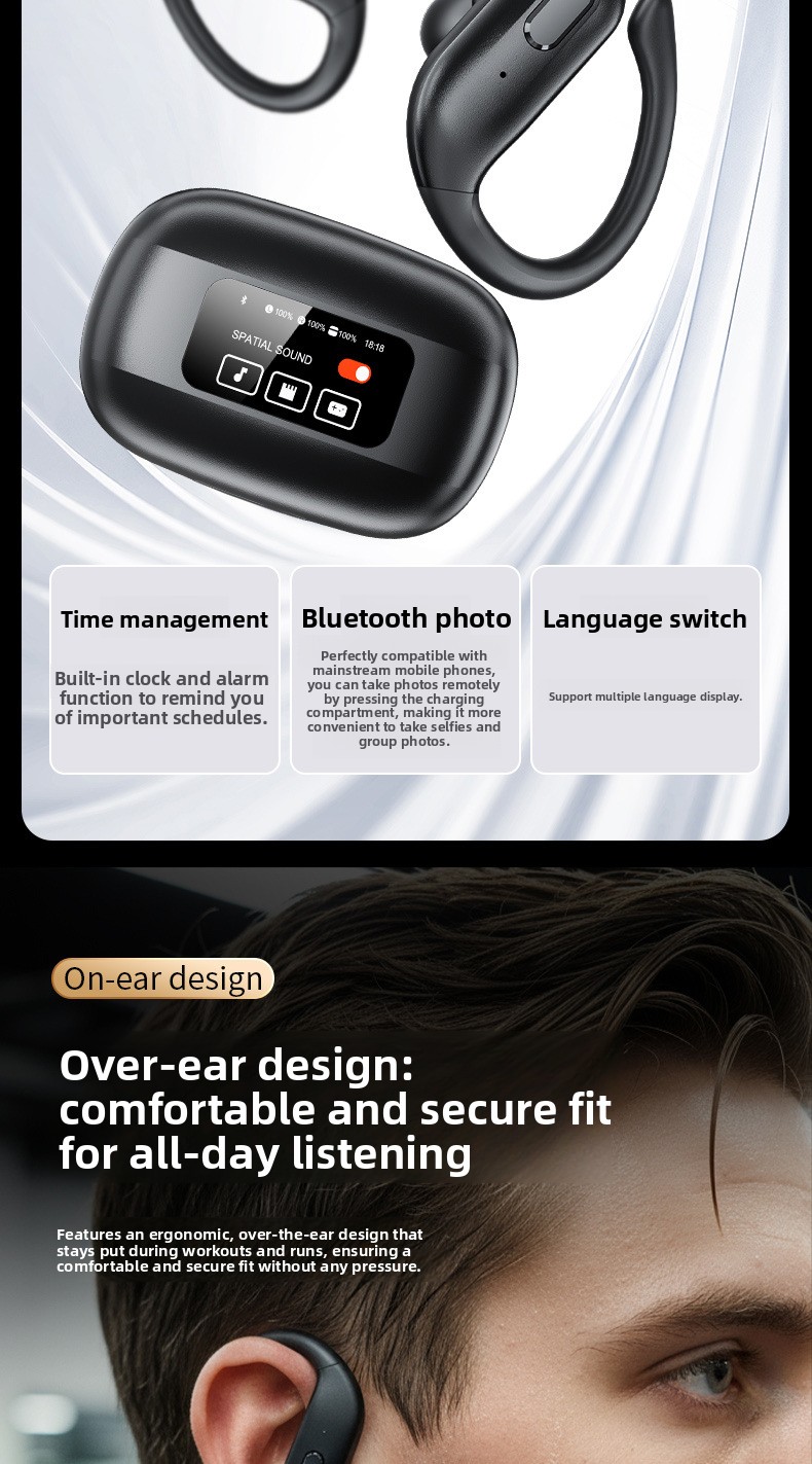 Sports  Headphones - High-Quality Noise-Canceling Multi-functional Long-Range Wireless Earphones with Touch Screen detail