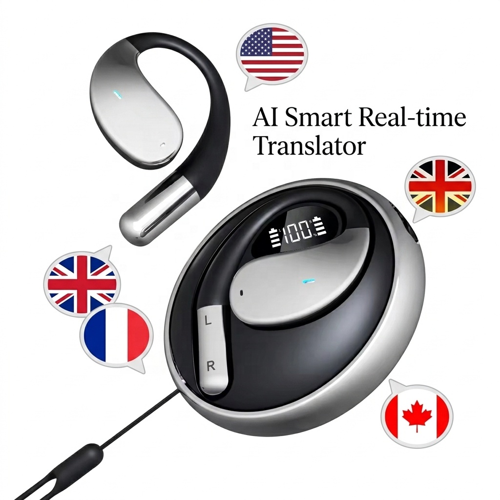 Ai Translator Earbuds Smart Wireless Earphone Sport Earhook Headphones with LED Display NON Noise Cancelling Gaming Headset