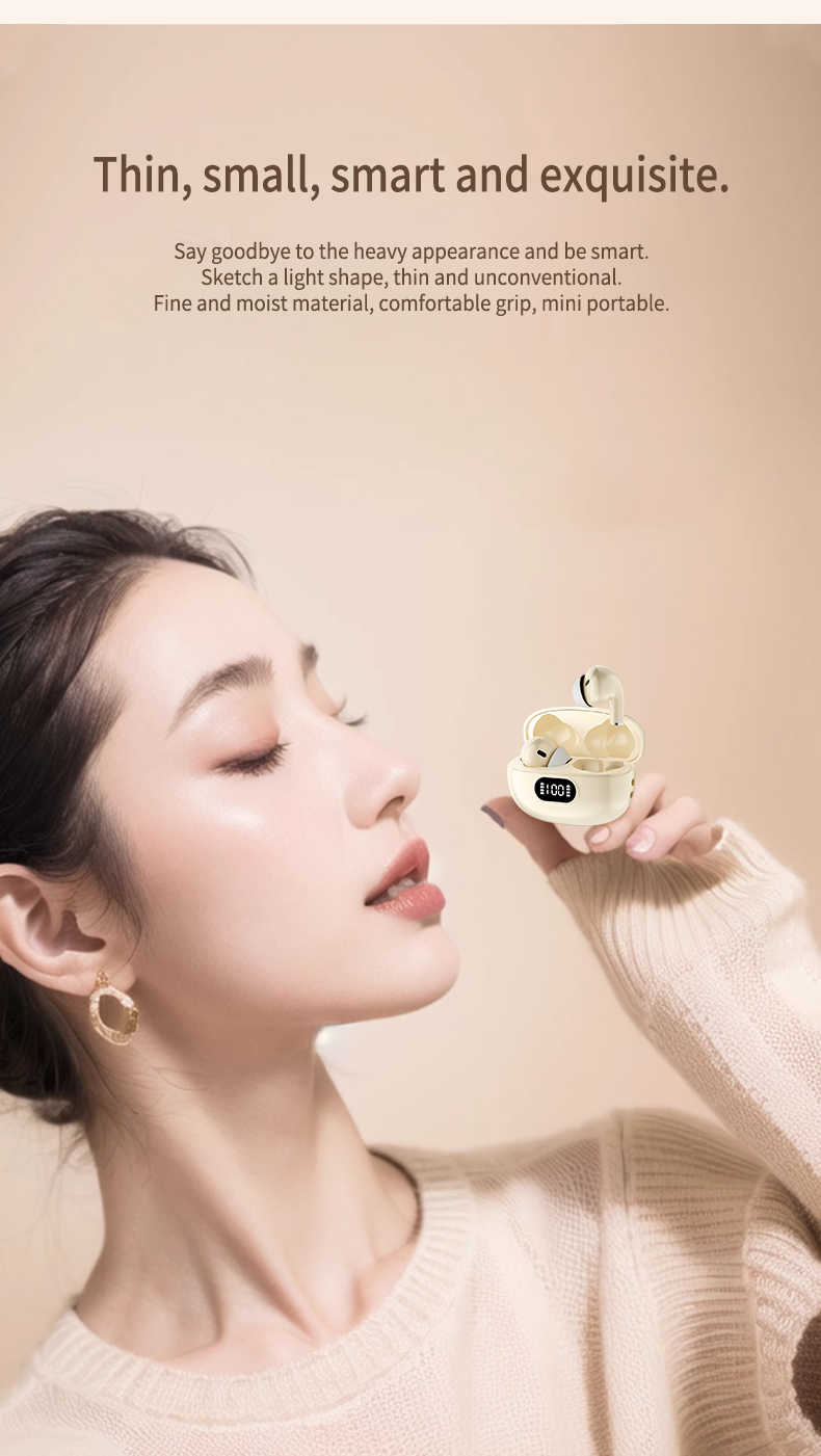 Wholesale Wireless Earbuds Semi in Ear Headphones Clear Call Digital Battery Display Charging Case for Work Travel Daily Use detail