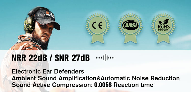 ZH Noise Cancelling Wireless Earmuff Headphones Amplification 27dB Noise Reduction 350 Hours Battery Life CE Certified for detail