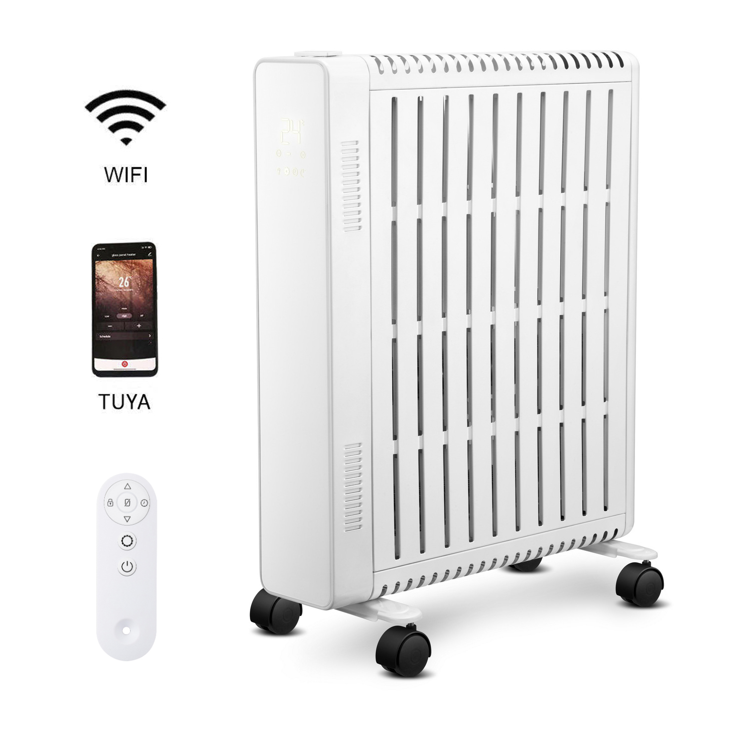 OEM 2000w Portable Remote Control Hotel Room Full Cover Electric Oil Heater Manufacturers detail