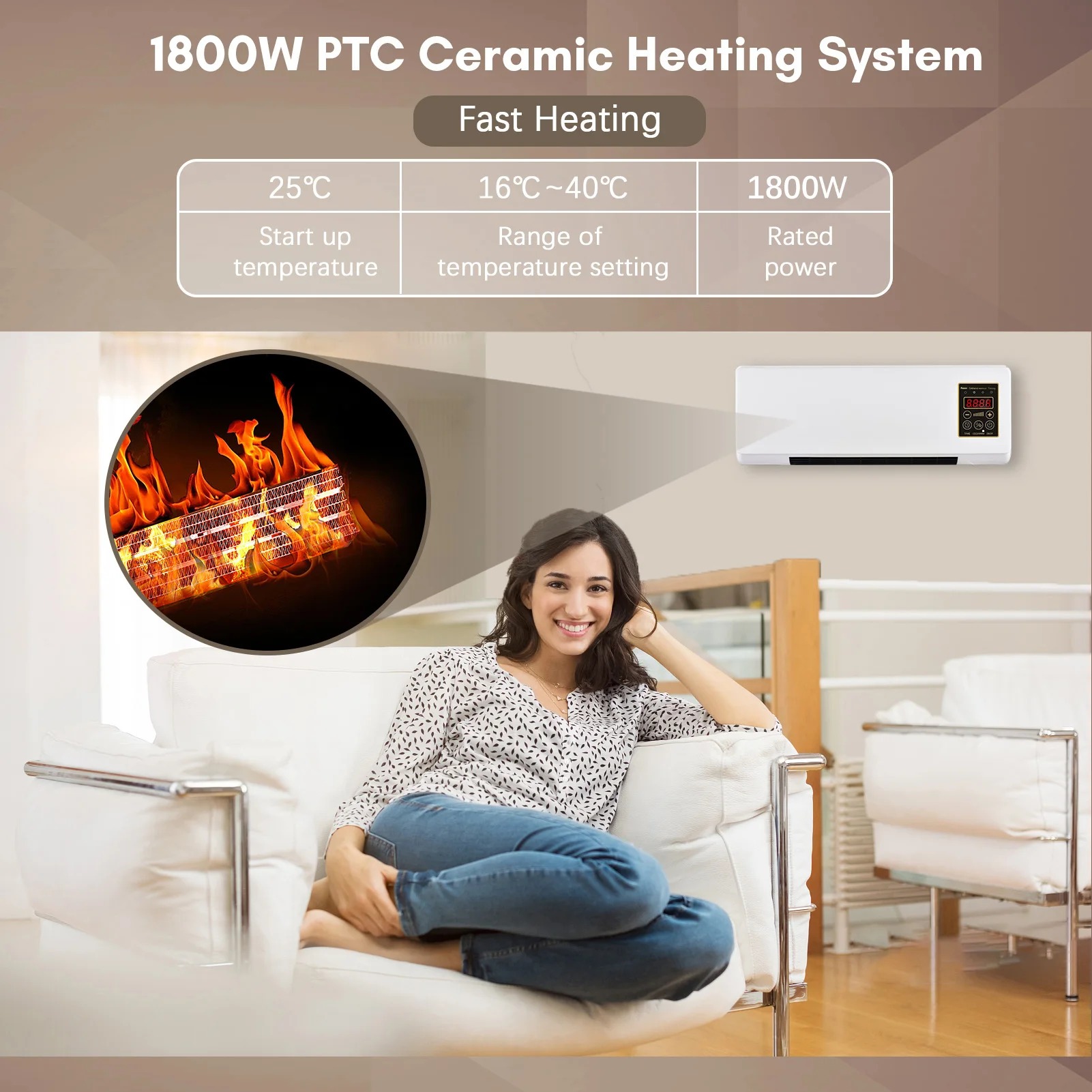 Wall Mounted Air Conditioner Cooling Heating Dual Use Hot Fan Household Wall Hanging Air Conditioner and Heater with Remote product view