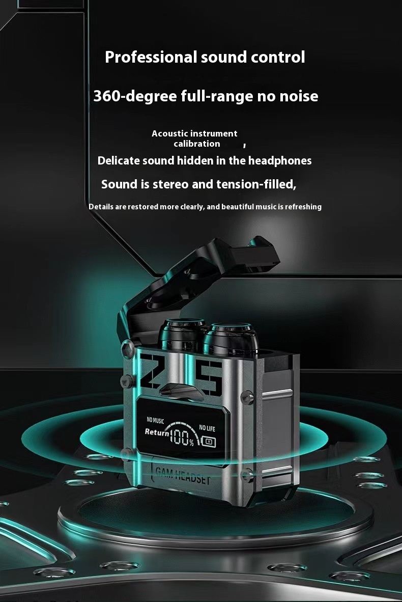 M25 Headset New Metal Mecha Style In-Ear Earphones With Low Power Digital Display Wireless for Esports Gaming detail