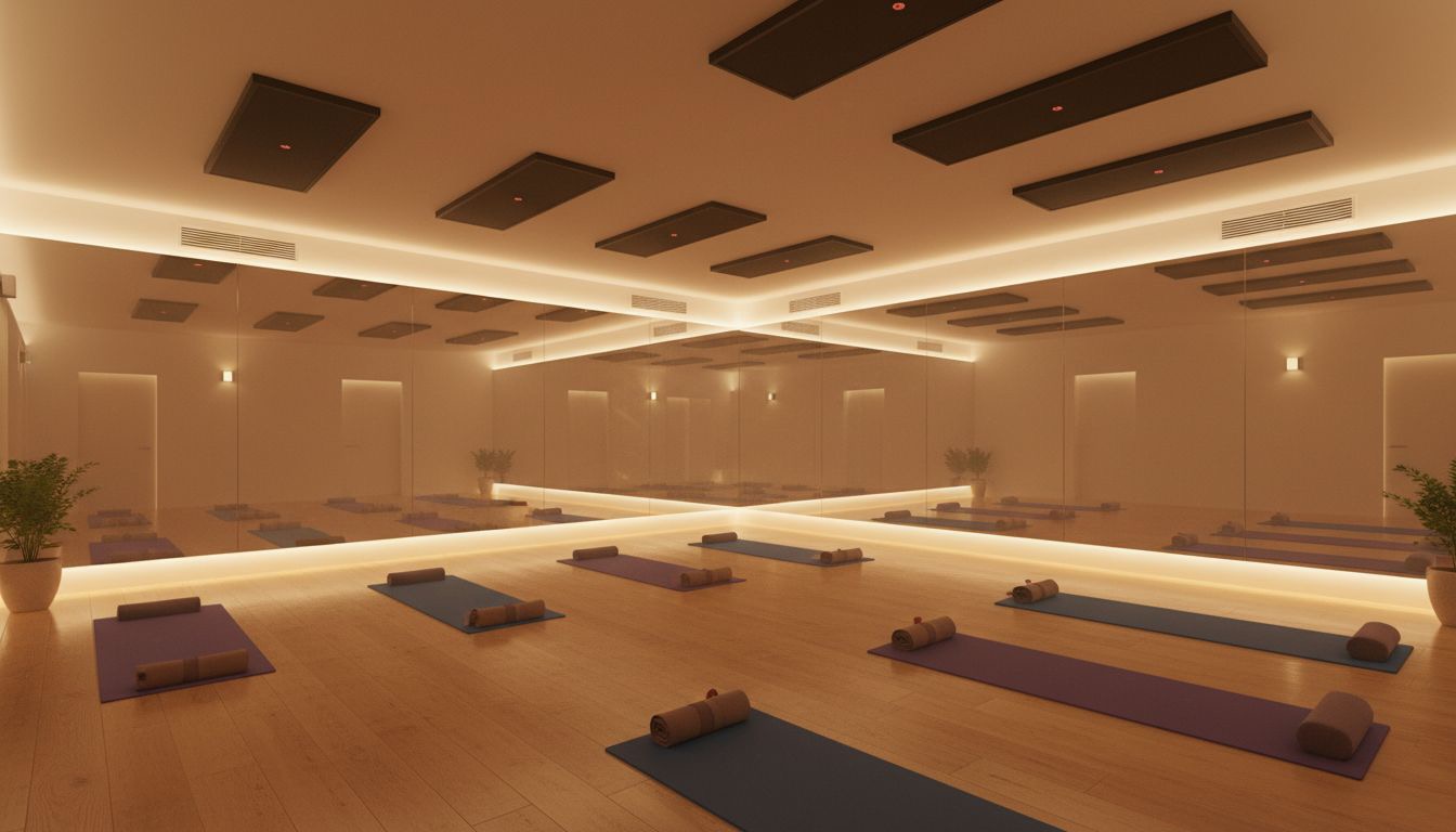 Hot Yoga Infrared Heater 800W Aluminium White Frameless 110/240V Long-lasting Warmth Energy-Saving 500-599 ft Remote Control detail