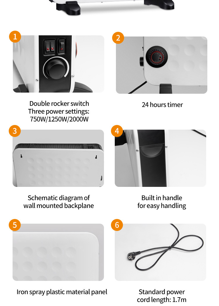 2000W Electric Convection Heater Digital With Remote Control Movetable Wheels Heating Wires Factory Price detail