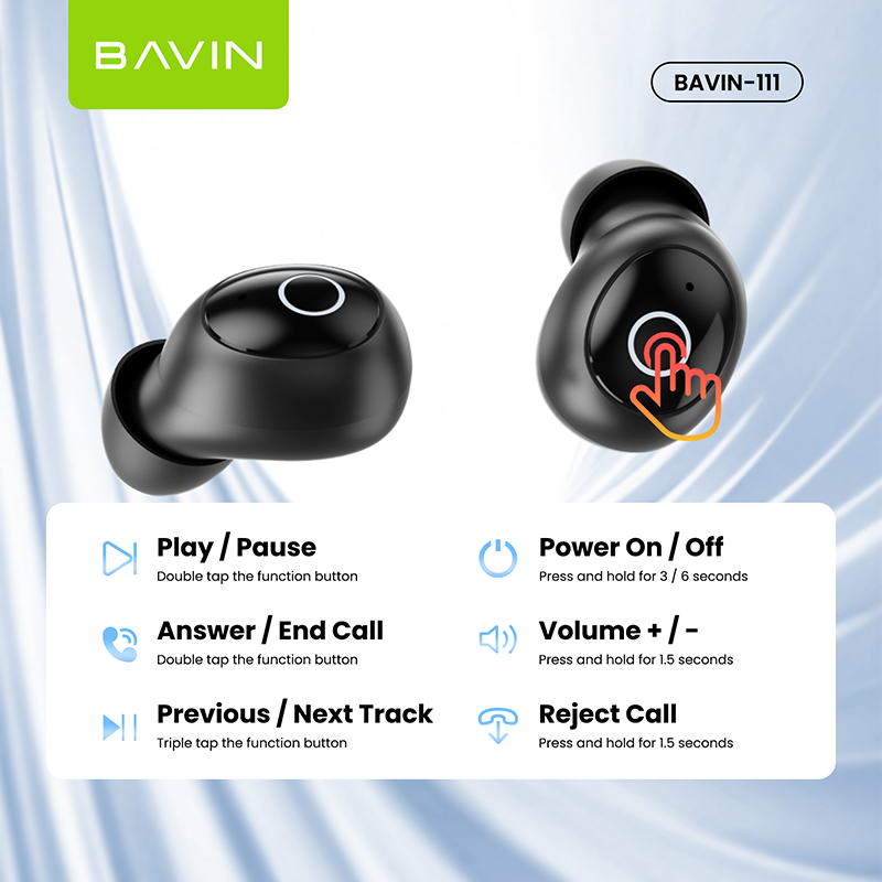 BAVIN Mini Size Fashion Portable BAVIN111 in Ear Buds Tws True Wireless Earphone Headphones detail