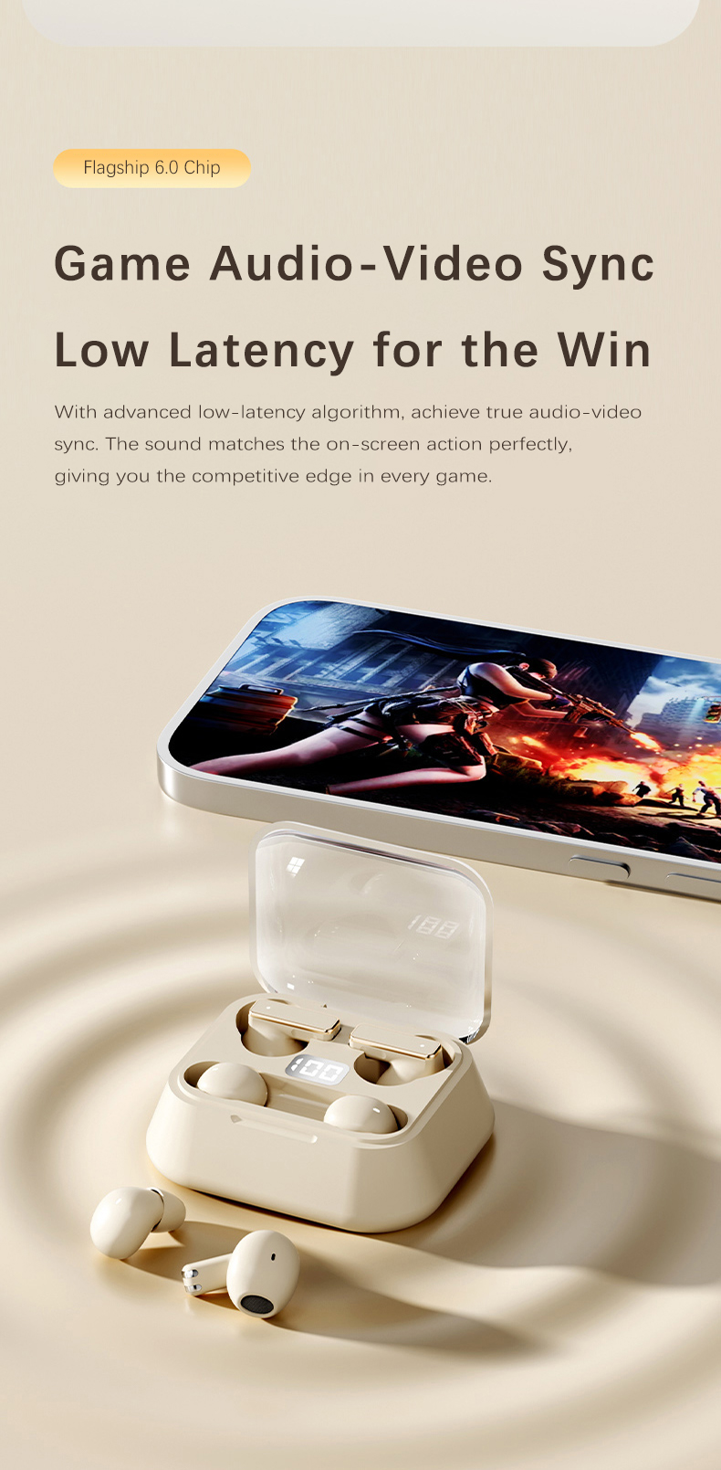 Customizable Y42 2-in-1 Couple Design Wireless Earphones, Digital Display Earbuds, Comfort Fit for Side Sleeping & Daily Sharing detail