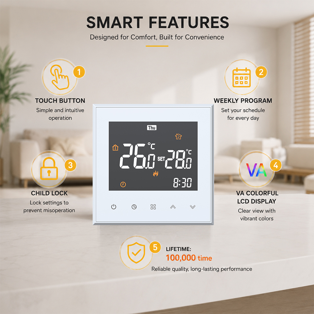 WiFi Smart Floor Heating Thermostat Color LCD Digital Temperature Controller for Electric Water Gas Boiler Home Heating detail
