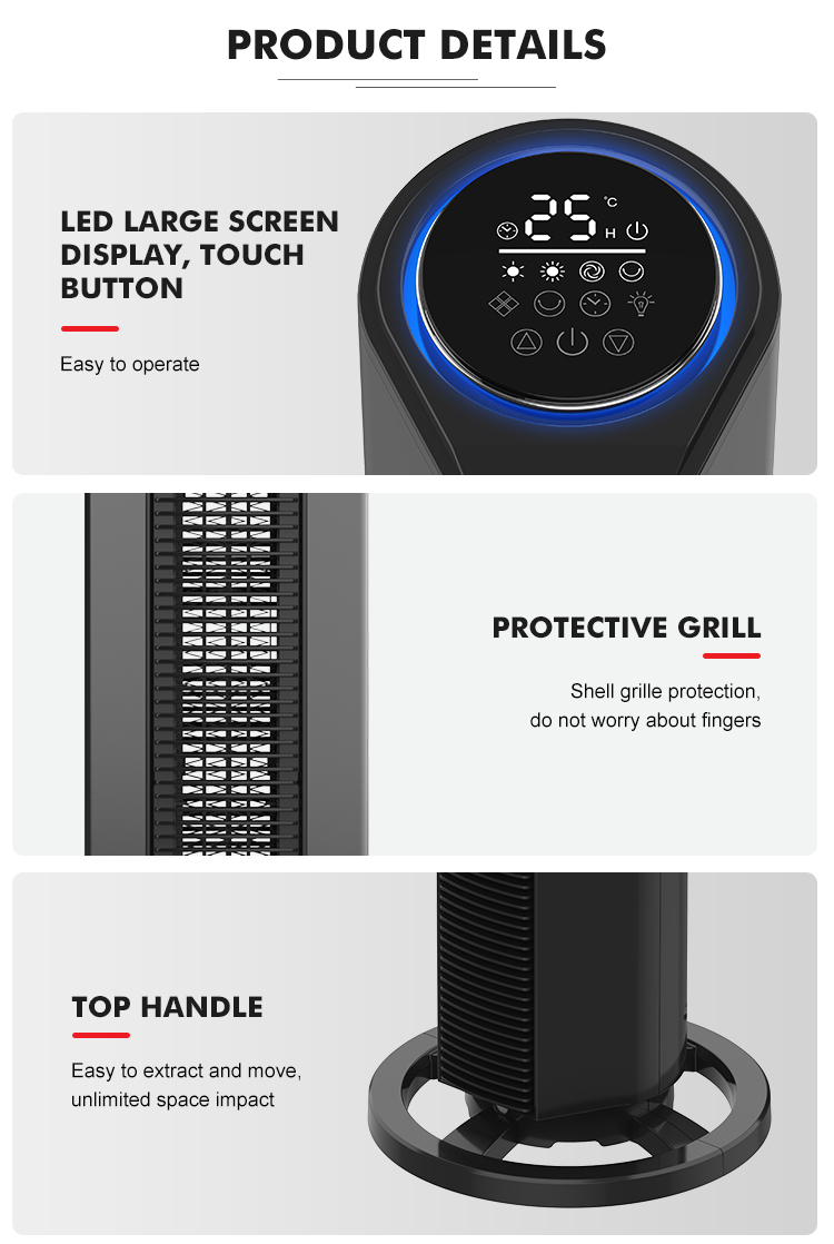 High Quality Electric TOWER HEATER Fan Remote Plastic Construction Three-Speed Adjustment Air Available Home ELECTRIC FAN HEATER detail
