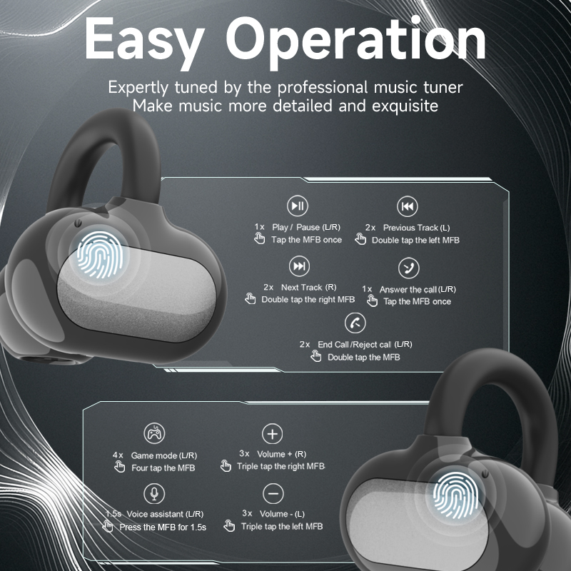 C01 Wireless Open Ear Sports Earbuds with Charging Case IPX4 Waterproof Built-in Mic Clip-On Earphones for Fitness Running product view