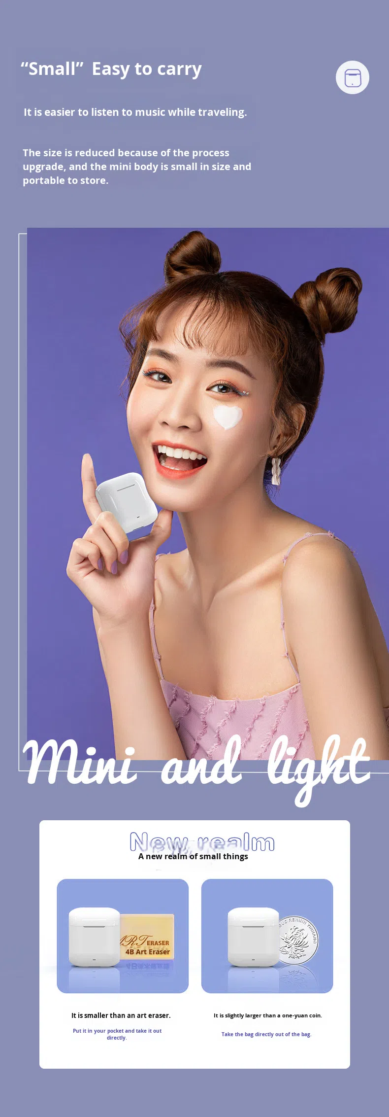High-Value In-Ear Mini True Wireless for Earphones Lightweight Portable TWS for 5.0 Factory 10-15 Hours Battery Life detail