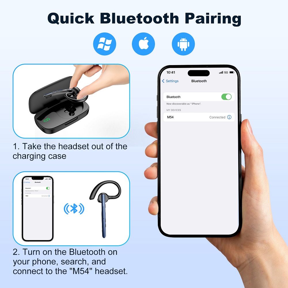 New Bee M54 V5.1  Headsets Hands-Free Headphones Noise Canceling Mic Wireless Earpiece with 500Mah Charging Case detail