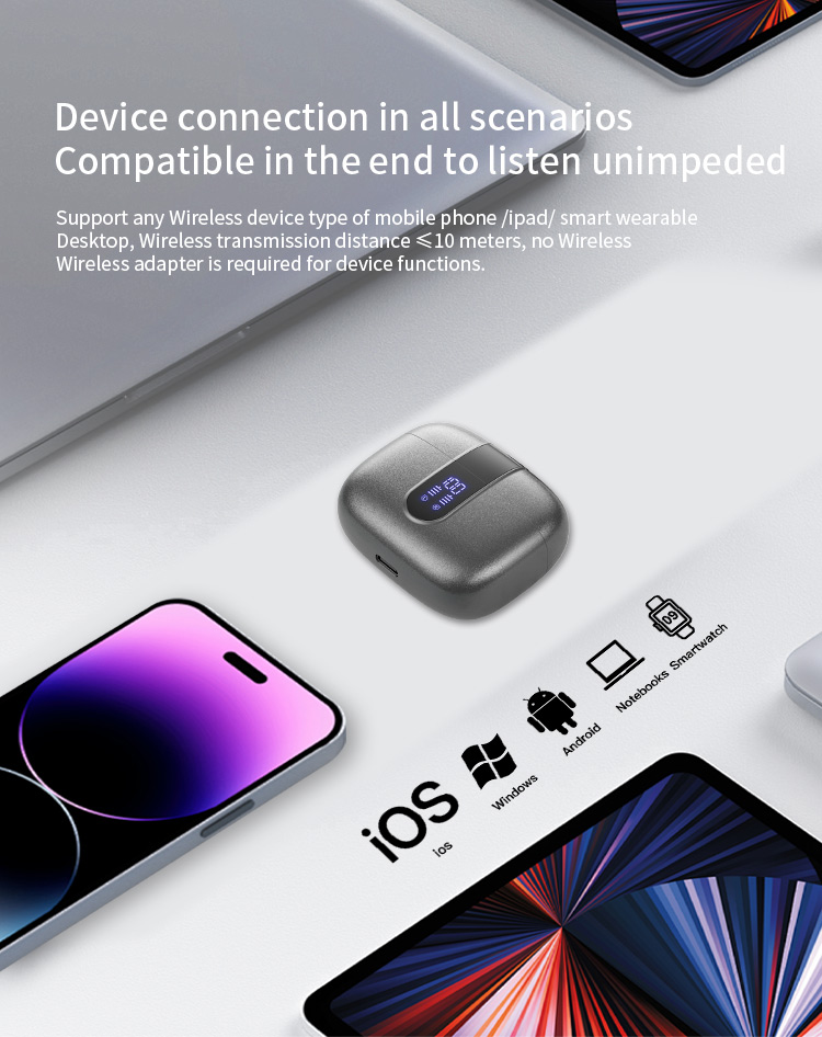 Hot-selling Noise-Canceling Wireless In-Ear Headphones with Digital Display Waterproof Sweatproof Long Battery Life BT Earphones detail