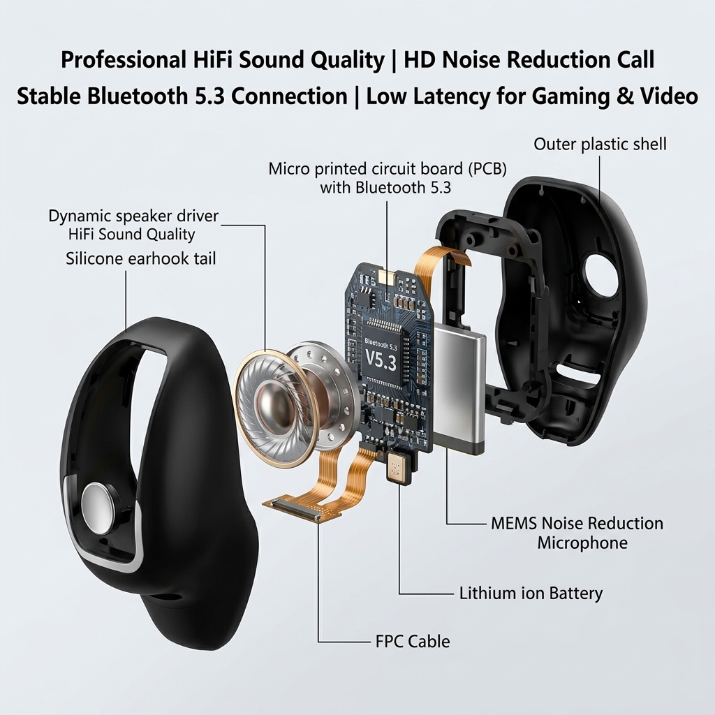 High Quality Auriculares Sport Wireless Bluetooth Earphone Clip Earbuds with Bone Conduction Noise Cancelling Mic Headphone product view
