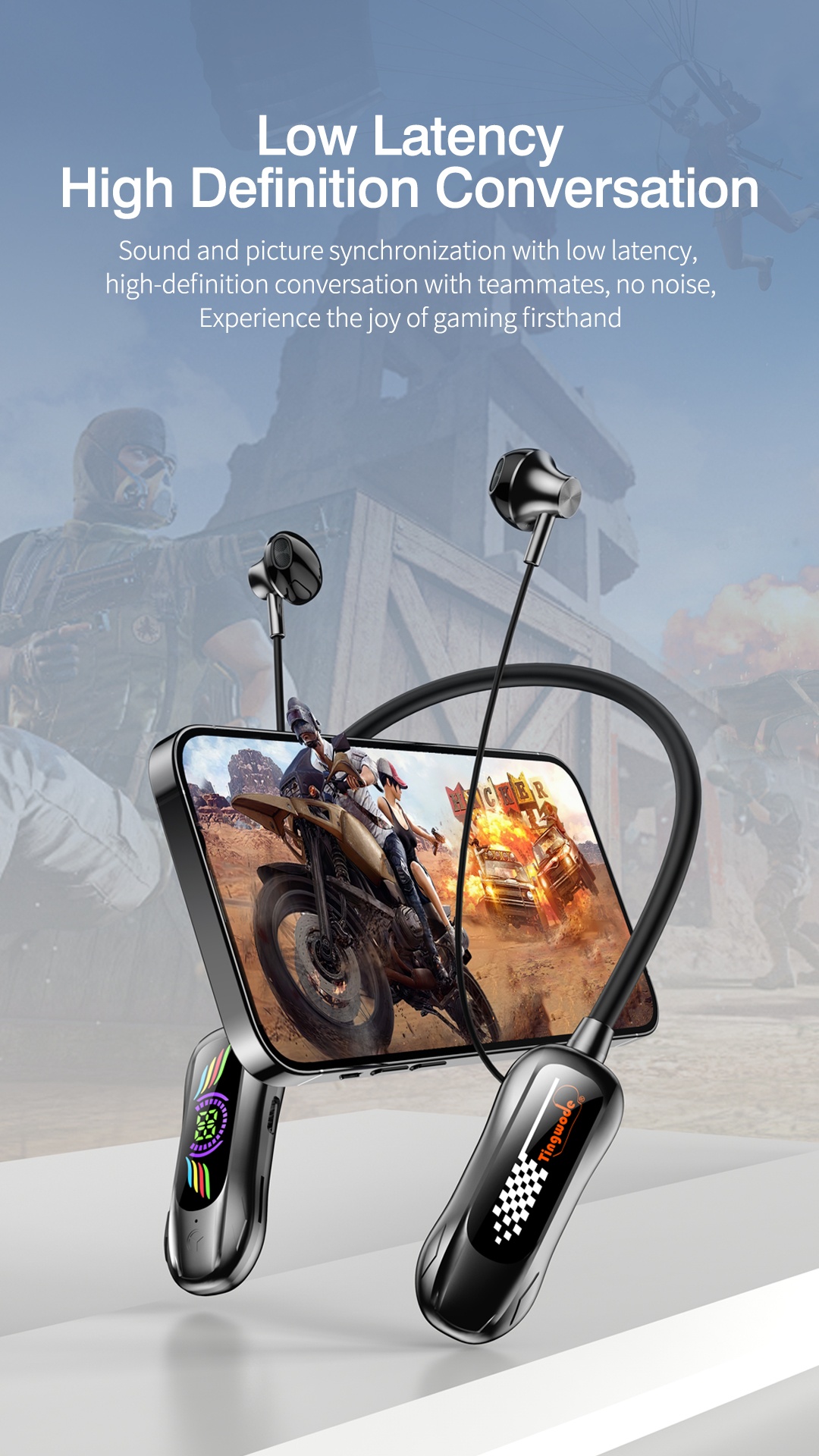Hot New Product Newest Design Neckband Wireless Semi In-ear Headphones Low Latency HiFi Audio for Mobile Gaming detail