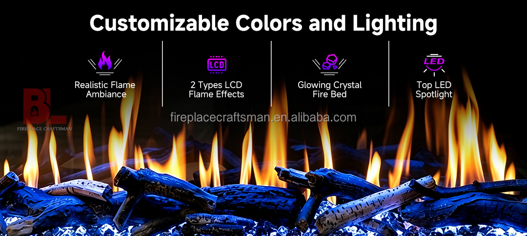 Virtual 3d Chimeneas Decorativas Wall Mounted Holographic Linear 3 Sided Fireplace LCD WiFi Modern Electric Fireplace Heater detail