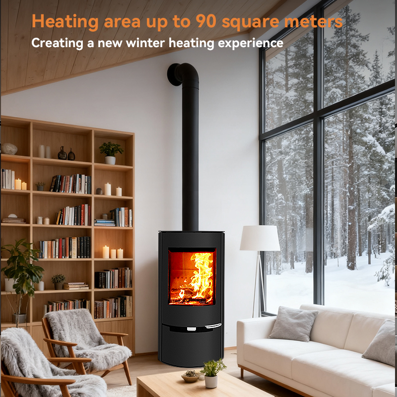 Round Style Modern Freestanding Black Steel Indoor Heating Wood Burning Stove Wood Heater Fireplace product view