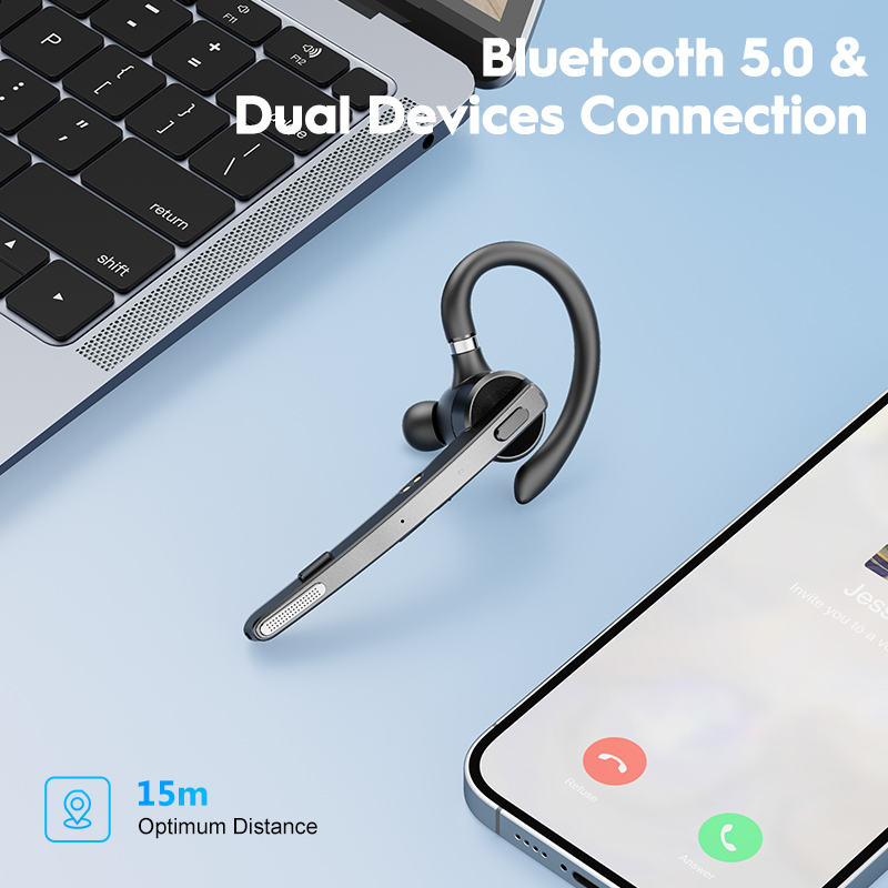 New Bee New Design Single Ear V5.0  Cell Phone Headset Wireless  Earpiece with 500mAh Charging Case detail