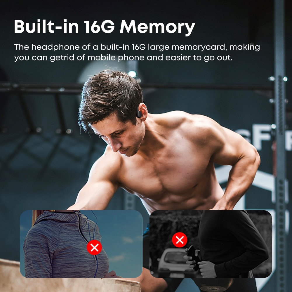 Custom OEM Bone Conduction Headphone Wireless Sport Earphones Open Ear TWS IPX8 Waterproof Bluetooth Headset With 16G TF Card product view