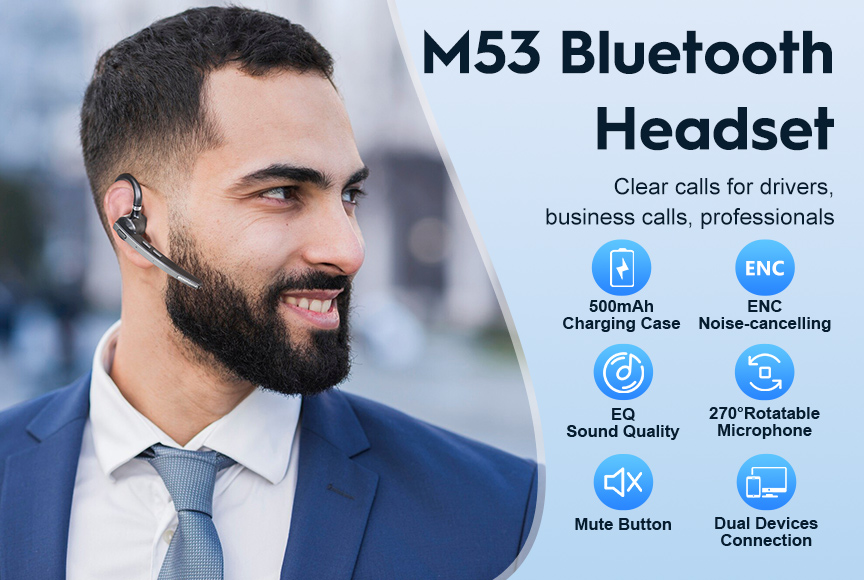 New Bee New Design Single Ear V5.0  Cell Phone Headset Wireless  Earpiece with 500mAh Charging Case detail