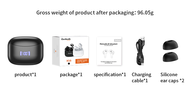 Custom Brand Portable TWS Earbuds Mini OEM X15 Wireless In-Ear Earphones Touch Control Fast Wireless Charging Digital Display JL detail