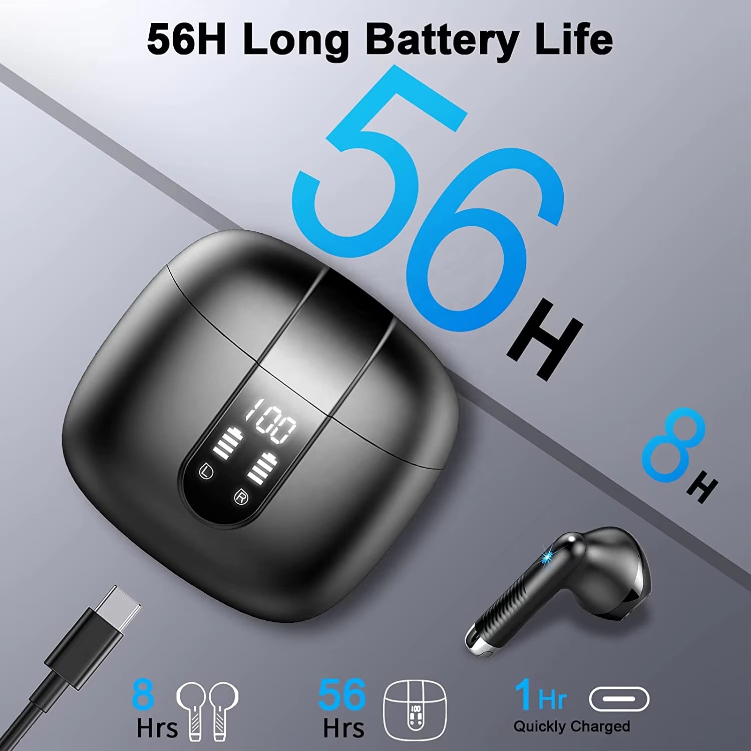 HE-050A HD Digital Display True Wireless Earphones Semi-In-Ear Anc Earbuds with Digital Display Earphone product view