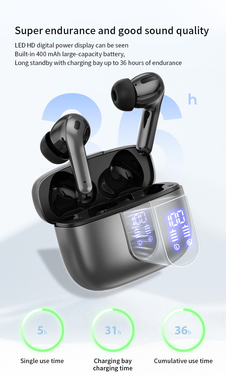 Hot-selling Noise-Canceling Wireless In-Ear Headphones with Digital Display Waterproof Sweatproof Long Battery Life BT Earphones detail