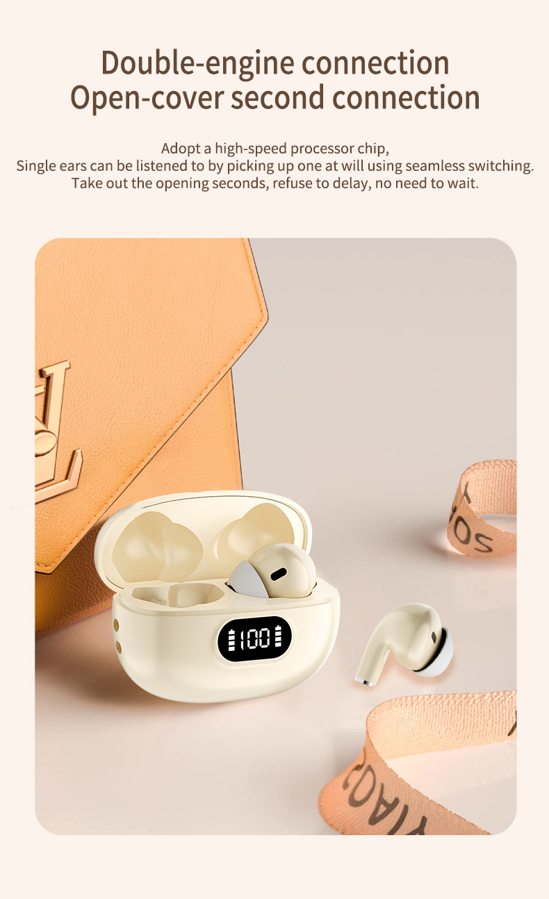 Wholesale Wireless Earbuds Semi in Ear Headphones Clear Call Digital Battery Display Charging Case for Work Travel Daily Use detail
