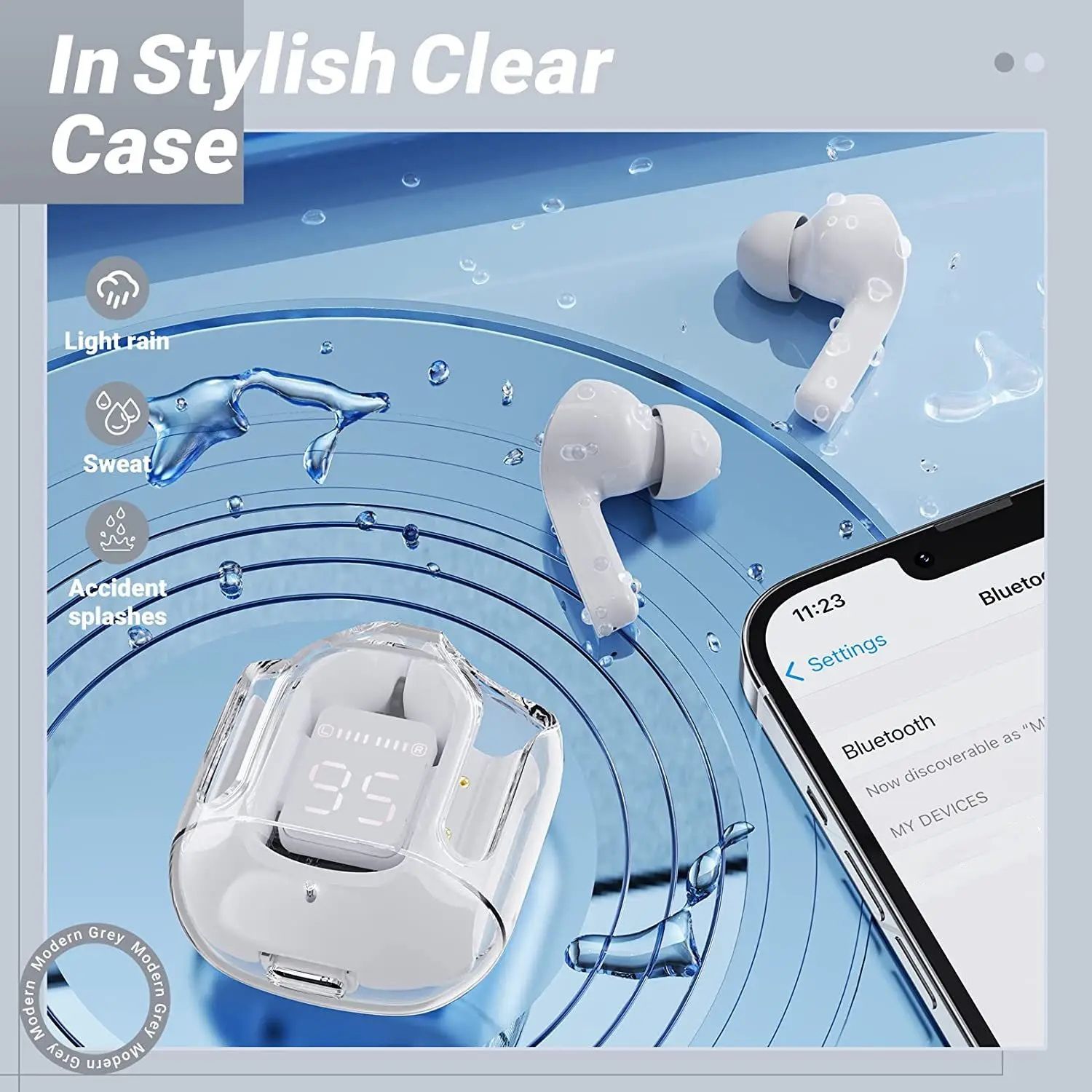 Hot Sale Air31 TWS Earbuds Transparent Crystal Wireless Earphone Pods In-Ear Headphone with LED Battery Indicator detail