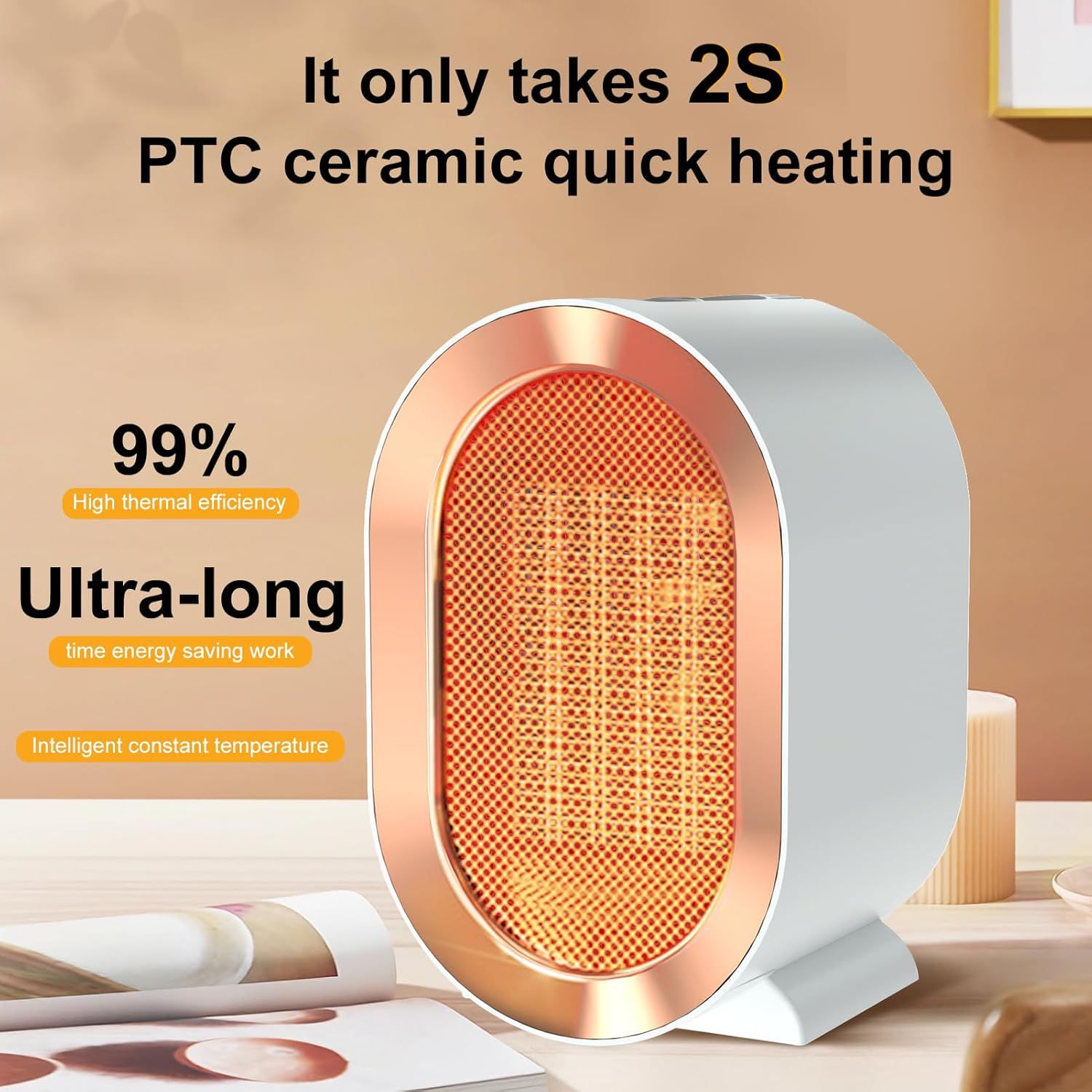 Electric Heater Fan 1200W PTC Heating Element Desktop Office Use Energy Efficient Black product view